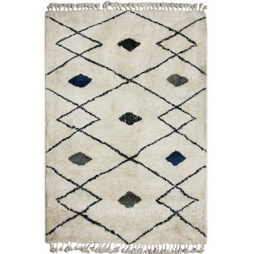 Bakero Shaggy Rabat Teppich, Elfenbein und Denim, marokkanischer Stil, 160x230 cm