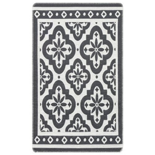 Bakero Kelim Arya Neo 08 antracit és fehér szőnyeg, 75x180 cm, lapos szövésű pamut szőnyeg