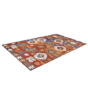 Schräge Ansicht des Bakero Kelim classic mehrfarbigen Teppichs 120x180 cm - Innenarchitektur