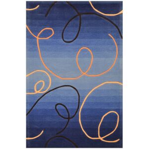 Draufsicht des blauen Teppichs Bakero Pluto mit Wirbelmuster - Innenarchitektur