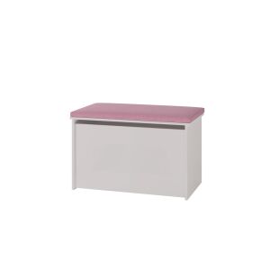 Skrzynia na zabawki Daria z różową poduszką, białe wykończenie - Przechowywanie zabawek