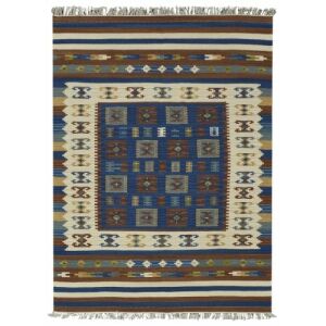 Bakero Kelim Classic 19121 blauer Teppich, 75x125 cm, Aztekenmuster - Innenarchitektur