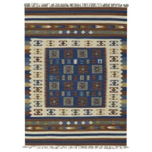 Bakero Kelim classic 19121 blauer Teppich, Aztekenmuster, 170x230 cm - Dekorationen
