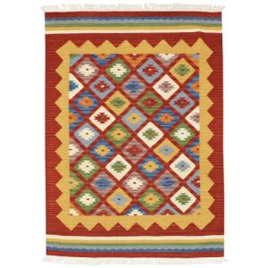Bakero Kelim classic K-14 roter Teppich mit Aztekenmuster, 170x230 cm - Dekorationen