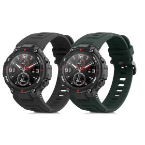 kwmobile 2-pakowy pasek do zegarka Huami Amazfit T-Rex / T-Rex Pro w kolorze czarnym i zielonym - Pasek do inteligentnego zegarka