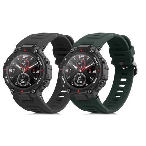 kwmobile 2-pakowy pasek do zegarka Huami Amazfit T-Rex / T-Rex Pro w kolorze czarnym i zielonym