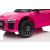 Közelkép a rózsaszín Audi R8 Spyder gyerekautó első kerekéről és részleteiről