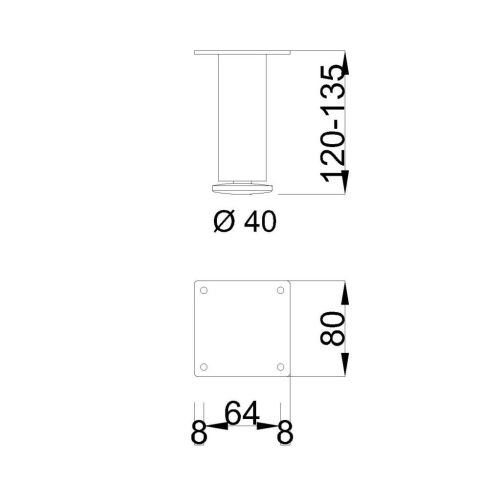 MILADESIGN G5 ST405/12 ezüst bútorláb méretek - Miladesign