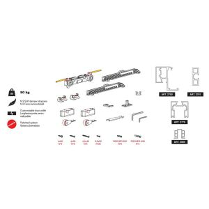 TERNO Magic2 Frame szett tolóajtóhoz, 80kg teherbírás, szatén nikkel kivitel, szálcsiszolt - Tolóajtó szerelvény