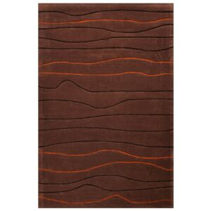 Bakero Tufting 12 Mocca Teppich, 120x180 cm, moderner brauner Teppich mit orangefarbenen und schwarzen Wellenlinien - Innenarchitektur
