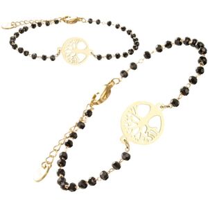 Pozlátený náramok z chirurgickej ocele s čiernymi korálkami a príveskom stromu, dĺžka 17 cm + 5 cm predĺženie 118030819 - Móda&obliekanie