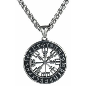 Férfi nyaklánc Vegvisir Nordic, ezüst színű, fémötvözetek, medál átmérője 3,2 cm