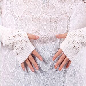 Biele pletené bezprstové rukavice s prelamovaným vzorom - Dámske doplnky