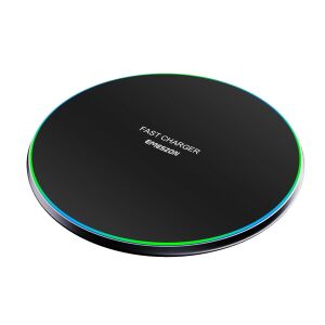 Bezprzewodowa ładowarka 15W Fast Charge Qi W1, Emeszon®, Circle LED, Ultraslim, kompatybilna z iPhone, Samsung, Huawei, Xiaomi, Czarna 118101213 - Bezprzewodowa ładowarka