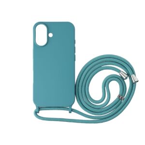 iPhone 16 Plus TPU+PC tok nyakpánttal, óceán szív szín, azonos színű nyakpánt - Cellect