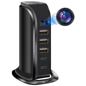 iUni IP91 skrytá kamera nabíjacia stanica s 2 portami Type-C a 3 portami USB-A - IUni