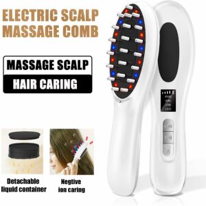 Elektrischer Haarmassagekamm für die Kopfhaut, 6-in-1, mit LED-Licht (Rot/Blau), EMS und Negativen Ionen, USB Typ-C Ladegerät
