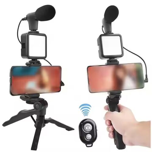 Mobiltelefon Aufnahme- und Streaming-Set mit Mikrofon, LED-Licht, Stativ und Fernbedienung für Vlogging und Live-Streaming