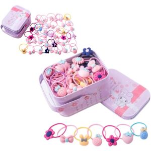 40 db-os lány hajgumi készlet, vegyes színben, 6 cm - 1 cm méret, fém tokban