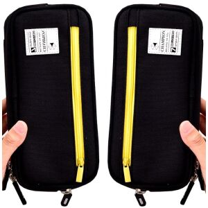 Kétkamrás iskolai tolltartó megerősítéssel, fekete, strapabíró anyagból, 21x9x6 cm