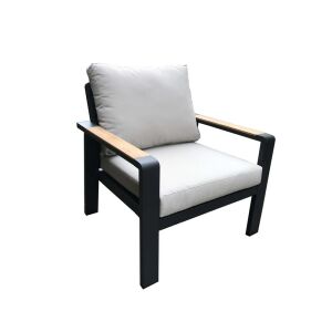 Rojaplast Rotterdam alumínium kerti szék teakfa karfával és világosszürke párnával - Kerti fotel & Szék