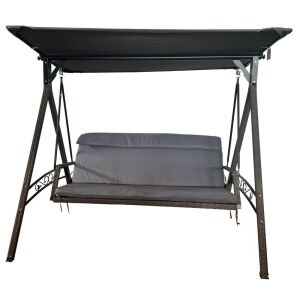 Rojaplast Rattan barna fém kerti hintaágy szürke párnákkal és tetővel - Hintaágy