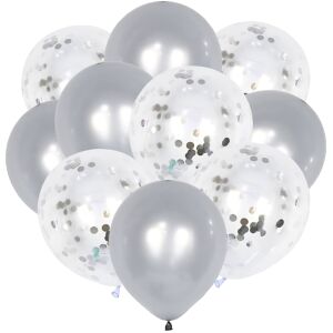 S DEPOT® 10 db-os ezüst latex lufi konfettivel, parti díszítés - Party kellék