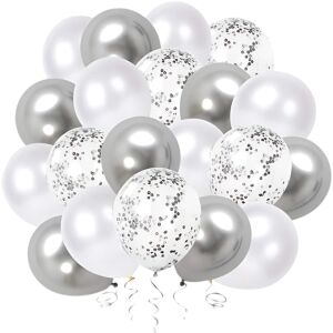S DEPOT® 15 db-os ezüst és fehér konfetti lufi, parti dekoráció - Party kellék