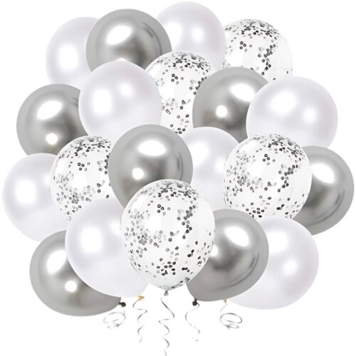 S DEPOT® 15 pachete de baloane cu confetti argintii și albi, decorațiuni de petrecere