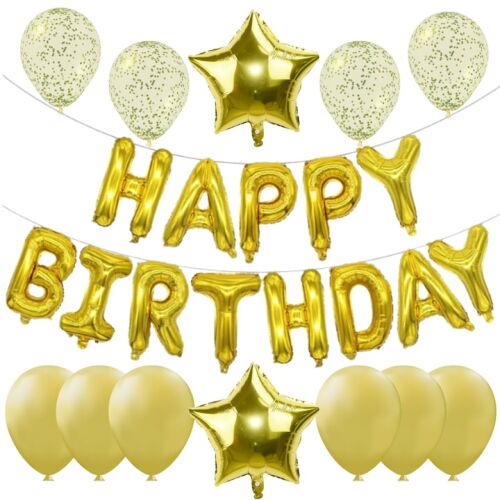 Arany Happy Birthday lufi szalag sztárokkal és lufikkal, S DEPOT® parti dekoráció