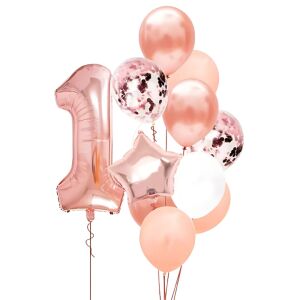 12 db lufi készlet, S DEPOT®, latexből és fóliából, 1 éves évfordulóra, rózsaszín arany