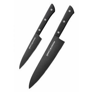 Samura Shadow 2-teiliges Messerset, AUS-8 Stahl, 15/21 cm, schwarz - Küchenmesser