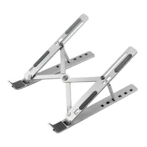 Zusammenklappbarer Aluminium-Laptop-Ständer mit 6-stufiger Höhen- und Neigungsverstellung – Tragbar, Rutschfest, Kratzfest, Silberfarbe