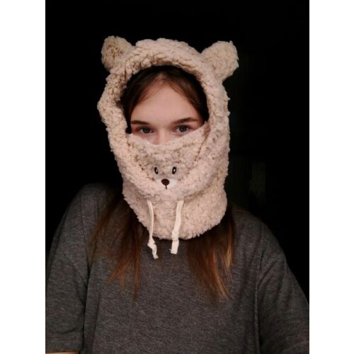 Női 2 az 1-ben mackófül meleg sapka, bézs, egy méret, 100% poliészter 121076599