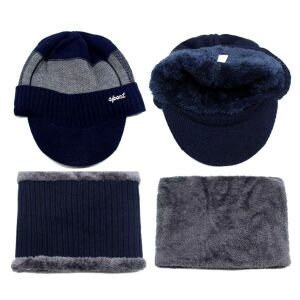 Férfi téli szett - baseball sapka és kéményalagút, sötétkék, akrilszálas, egy méret
