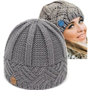 Dámska zateplená pletená čiapka, sivá, akrylové vlákno, univerzálna veľkosť 118180414 - Dámske doplnky