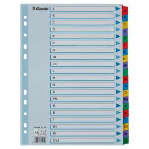 Esselte A4 A-Z Mylar index dividers, 11 holes, 26 tabs, colorful - Esselte