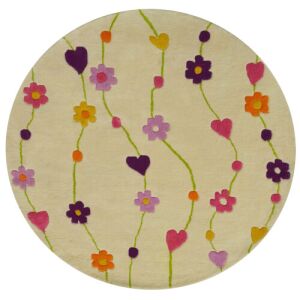 Draufsicht des Bakero Kids Flowers beigen runden Teppichs - Innenarchitektur