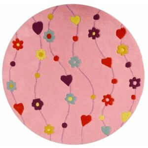 Bakero Kids Flowers rosa runder Teppich, ⌀ 150 cm, Blumen- und Herzdesign - Innenarchitektur