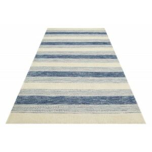 Ukośny widok niebieskiego dywanu Bakero Kelim Munnar - Projektowanie wnętrz