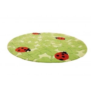 Okrągły dywan Bakero Biedronka do pokoju dziecięcego, wzór biedronki i koniczyny - Dom i ogród