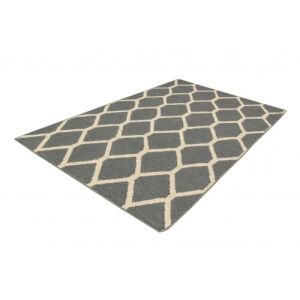 Schräge Ansicht des Bakero Kelim JP 11038 grau/weißen marokkanischen Teppichs - Innenarchitektur