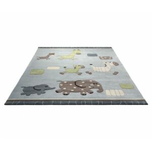 Dywan dziecięcy Bakero Esprit 2842-02 niebieski z motywem słonia, żyrafy i zebry - Projektowanie wnętrz