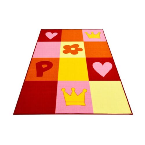 Covor pentru copii Bakero Square Multi 120x170 cm cu inimi, coroane, floare și litera P