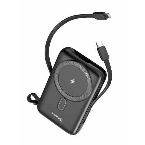 Swissten Power Bank - 10000 mAh, PD 20W, beépített USB-C/Lightning kábelek, MagSafe kompatibilis (22013933)