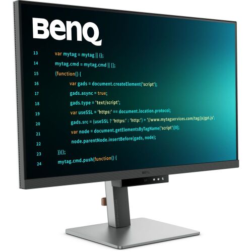 Schräge Ansicht des BenQ 31,5-Zoll-4K-UHD-IPS-LED-Monitors mit Codeanzeige