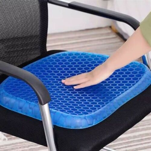 Modrá gélová podložka na sedenie s voštinovou štruktúrou pre kancelársku stoličku, zmiernenie bolesti chrbta, ergonomická podpora