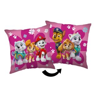 Față de pernă Paw Patrol Flowers 40x40 cm, față de pernă decorativă roz cu personaje de desene animate - Huse pentru perne decorative