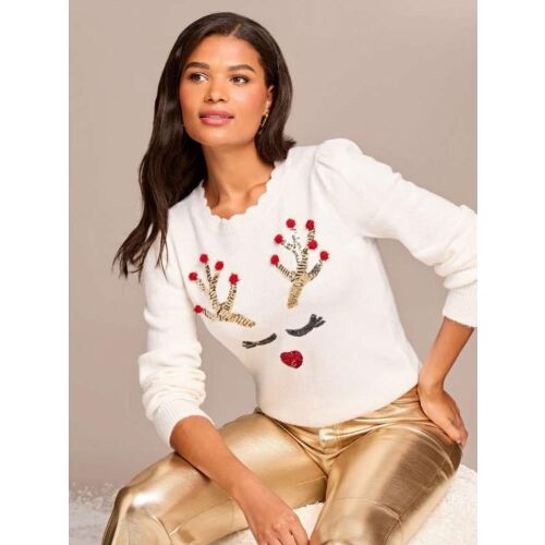 Pulover de Crăciun Lipsy pentru femei, alb, cu ren