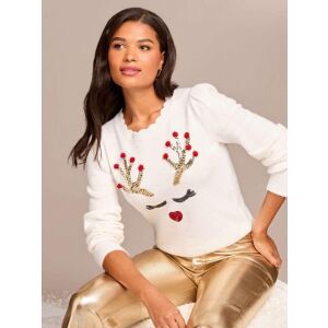 Lipsy Női Fehér Renti Christmas Pulóver - Lipsy